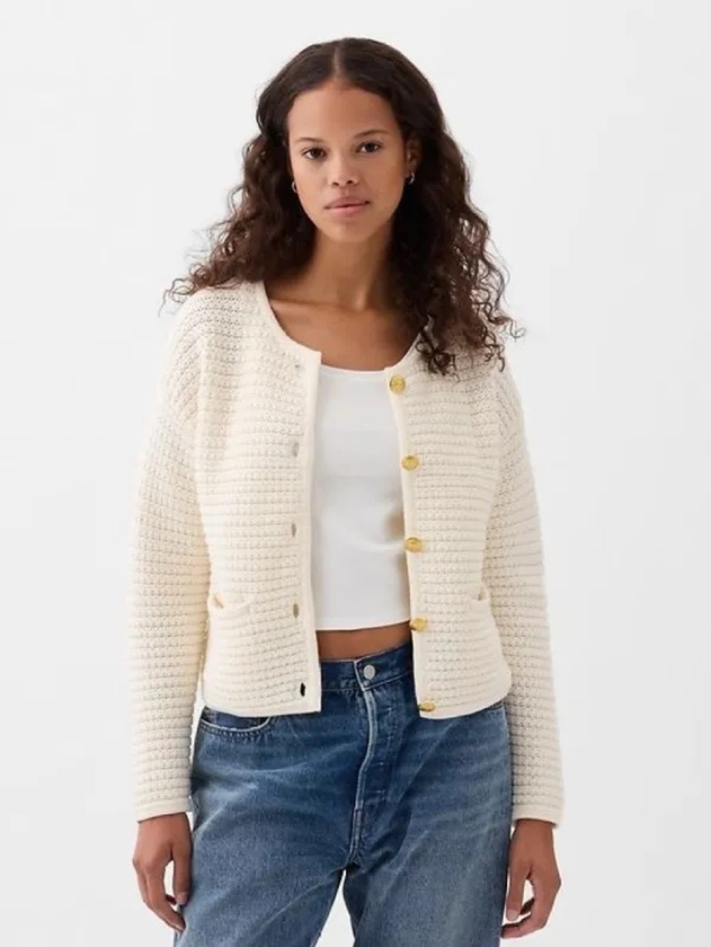 GAP Ivory Frost Textured Sweater Jacket